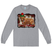 Heather Grey merry christmas highland cow Long Sleeve Tee - BarkalooDesign