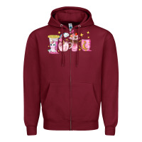 Burgundy unicorn coffee cups Zipper Hoodie - NancyCooperArtShop