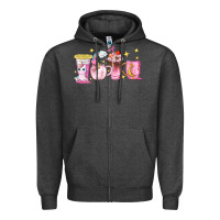 Charcoal Heather unicorn coffee cups Zipper Hoodie - NancyCooperArtShop