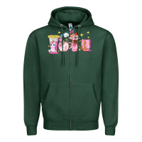 Sports Green unicorn coffee cups Zipper Hoodie - NancyCooperArtShop