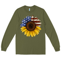 Army Green american flag sunflower Long Sleeve Tee - Jasminsmagicworld