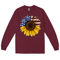 Burgundy american flag sunflower Long Sleeve Tee - Jasminsmagicworld