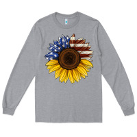 Heather Grey american flag sunflower Long Sleeve Tee - Jasminsmagicworld