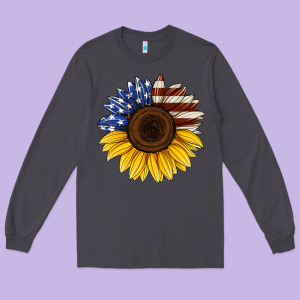 American Flag Sunflower Long Sleeve Tee Designed By Jasminsmagicworld