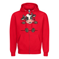 Red custom cow Zipper Hoodie - MaliasSmallBusiness