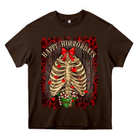 Chocolate Brown Happy Horrordays Heavy Core Tee - RanaPortraitStore