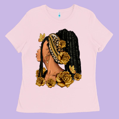 Ladies Tee Gold roses afro woman