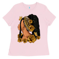 Bubblegum Pink Gold roses afro woman Ladies Tee - RanaPortraitStore