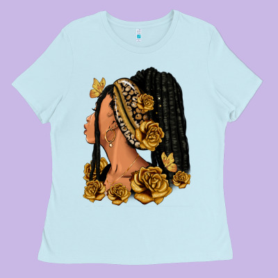 Ladies Tee Gold roses afro woman
