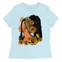 Baby Blue Gold roses afro woman Ladies Tee - RanaPortraitStore