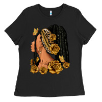 Black Gold roses afro woman Ladies Tee - RanaPortraitStore