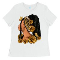 White Gold roses afro woman Ladies Tee - RanaPortraitStore