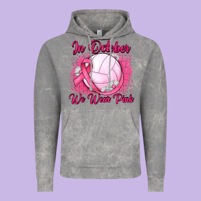 In October We Wear Pink Breast Cancer Valleybal Vintage Hoodie Designed By Jahusdesignshop