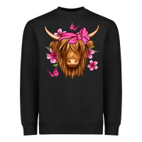 Black floral pink bandana longhaired cow Heavyweight Sweatshirt - Jasminsmagicworld