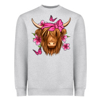 Floral Pink Bandana Longhaired Cow Heavyweight Sweatshirt | Teevron