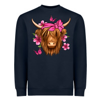Navy floral pink bandana longhaired cow Heavyweight Sweatshirt - Jasminsmagicworld