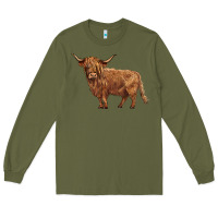 Army Green highland cow Long Sleeve Tee - BarkalooDesign