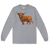 Heather Grey highland cow Long Sleeve Tee - BarkalooDesign