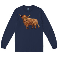 Navy highland cow Long Sleeve Tee - BarkalooDesign