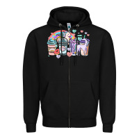 Black unicorn coffee cups Zipper Hoodie - NancyCooperArtShop