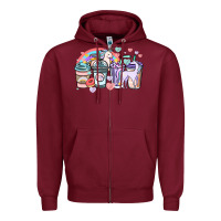 Burgundy unicorn coffee cups Zipper Hoodie - NancyCooperArtShop