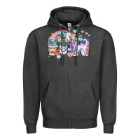 Charcoal Heather unicorn coffee cups Zipper Hoodie - NancyCooperArtShop