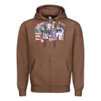 Chestnut unicorn coffee cups Zipper Hoodie - NancyCooperArtShop