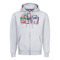 Heather Grey unicorn coffee cups Zipper Hoodie - NancyCooperArtShop