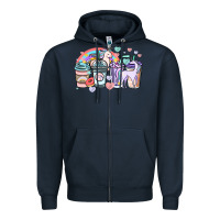 Navy unicorn coffee cups Zipper Hoodie - NancyCooperArtShop