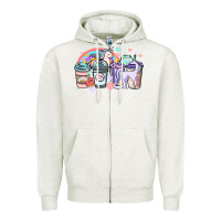 Oatmeal Heather unicorn coffee cups Zipper Hoodie - NancyCooperArtShop