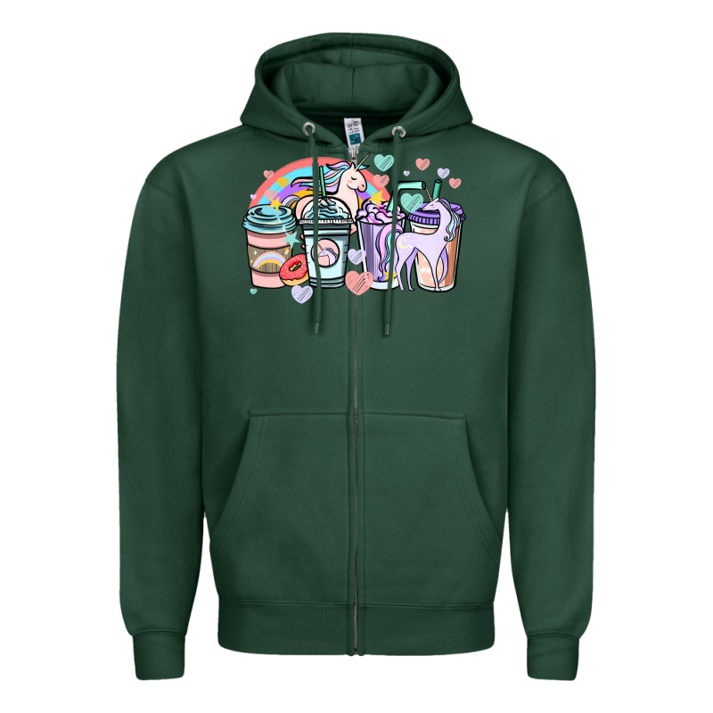 Unicorn Coffee Cups Zipper Hoodie by NancyCooperArtShop | Teevron
