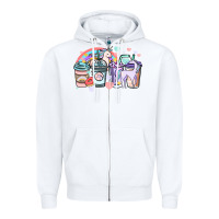 White unicorn coffee cups Zipper Hoodie - NancyCooperArtShop