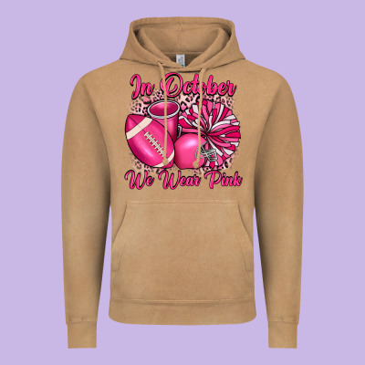 In October We Wear Pink Cheer With Football Breast Vintage Hoodie Designed By Jahusdesignshop