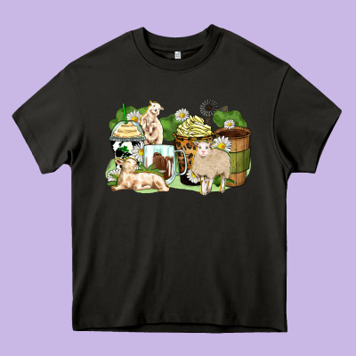 Sheep Coffee Cups Heavy Core Tee Designed By Zillion Design Studio