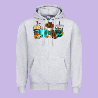 Western Coffee Cups Zipper Hoodie Designed By Nancycooperartshop