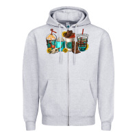 Heather Grey western coffee cups Zipper Hoodie - NancyCooperArtShop