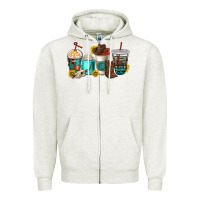 Oatmeal Heather western coffee cups Zipper Hoodie - NancyCooperArtShop