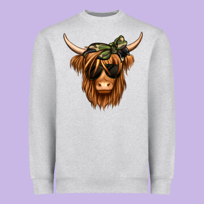 Camouflage Long Haired Cow Heavyweight Sweatshirt Designed By Jasminsmagicworld