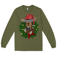 Army Green christmas wreath baby calf Long Sleeve Tee - BarkalooDesign