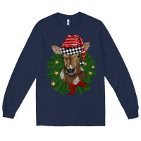 Navy christmas wreath baby calf Long Sleeve Tee - BarkalooDesign