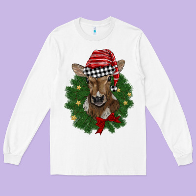 Christmas Wreath Baby Calf Long Sleeve Tee Designed By Barkaloodesign