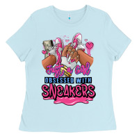 Baby Blue Just a girl obsessed with sneakers Ladies Tee - RanaPortraitStore