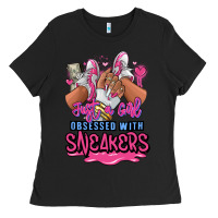 Black Just a girl obsessed with sneakers Ladies Tee - RanaPortraitStore