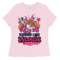 Bubblegum Pink Just a girl obsessed with sneakers Ladies Tee - RanaPortraitStore