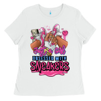 White Just a girl obsessed with sneakers Ladies Tee - RanaPortraitStore