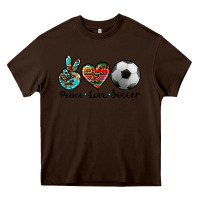 Chocolate Brown peace love soccer Heavy Core Tee - Artiststas