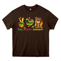 Chocolate Brown peace love juneteenth Heavy Core Tee - texasbilliewilder