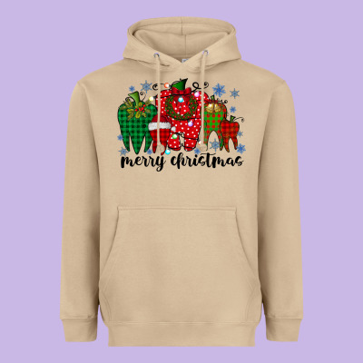 Merry Christmas Tooth Heavyweight Hoodie Designed By Racoondesign