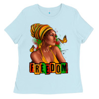 Baby Blue Juneteenth freedom afro woman Ladies Tee - RanaPortraitStore