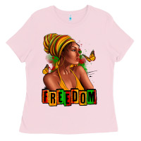 Bubblegum Pink Juneteenth freedom afro woman Ladies Tee - RanaPortraitStore
